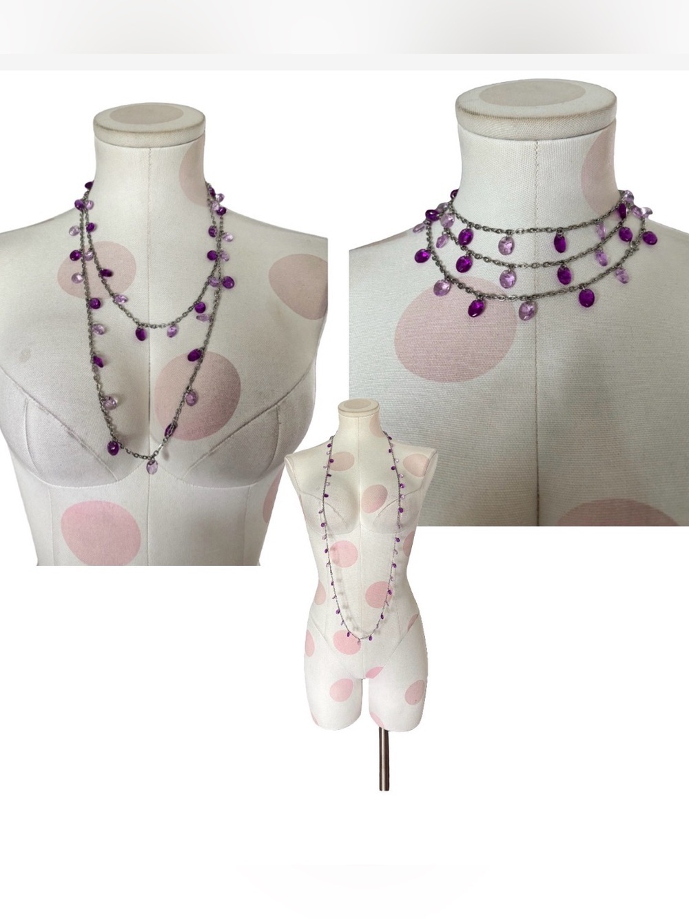Vintage Sarah Coventry ‘Lilac Times’ 1975 Long Maxi Purple Silvertone Necklace